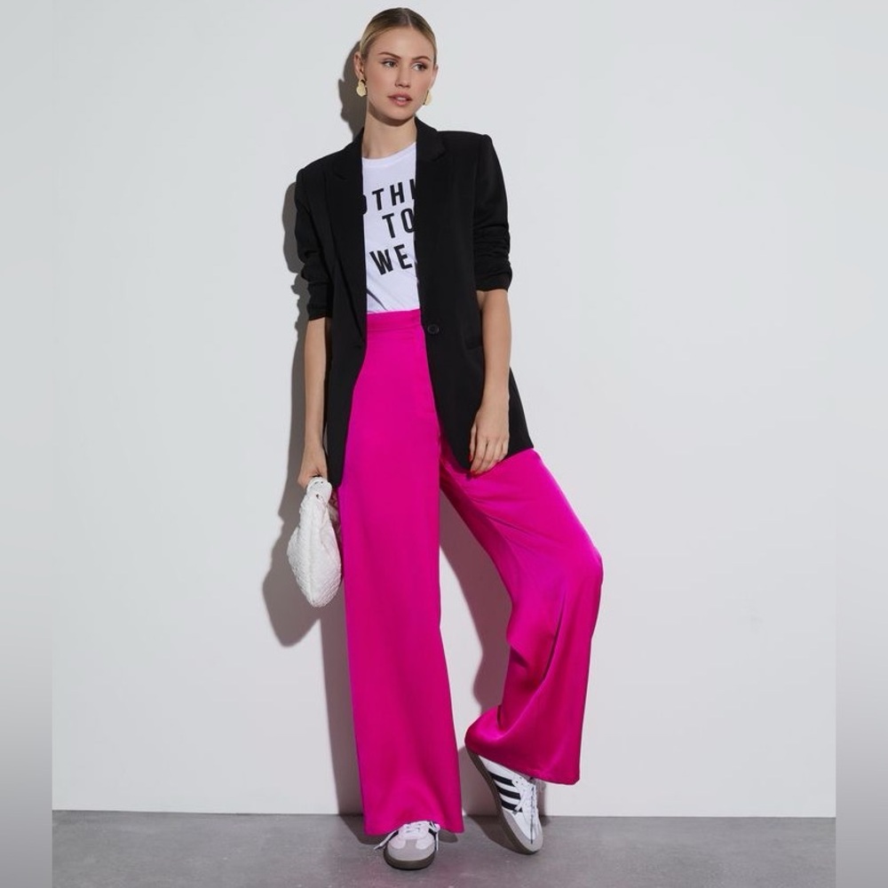 🏷️Zara Fuschia Pink Wide Leg Trouser Pants High Rise Office Siren menswear